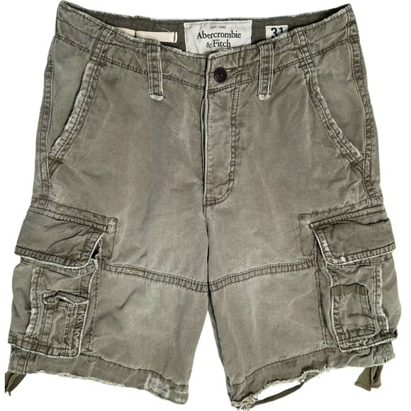 Y2K Abercrombie Fitch Cargo Shorts Mens 31 Military Paratrooper Distressed Green - Picture 2 of 14